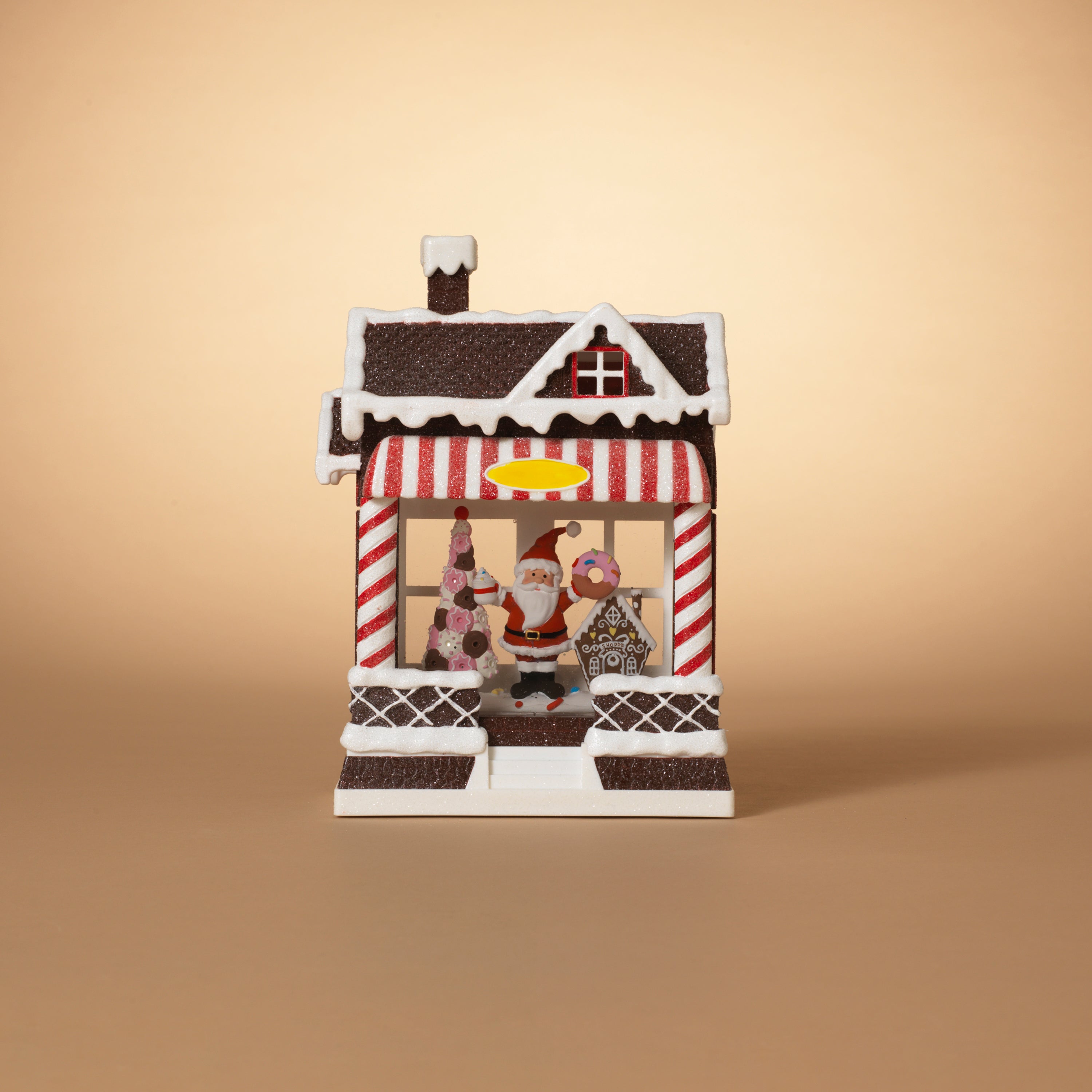 Lighted 10 in H Battery Operated Lighted Spinning Water Globe Candy Shop with Holiday Scene